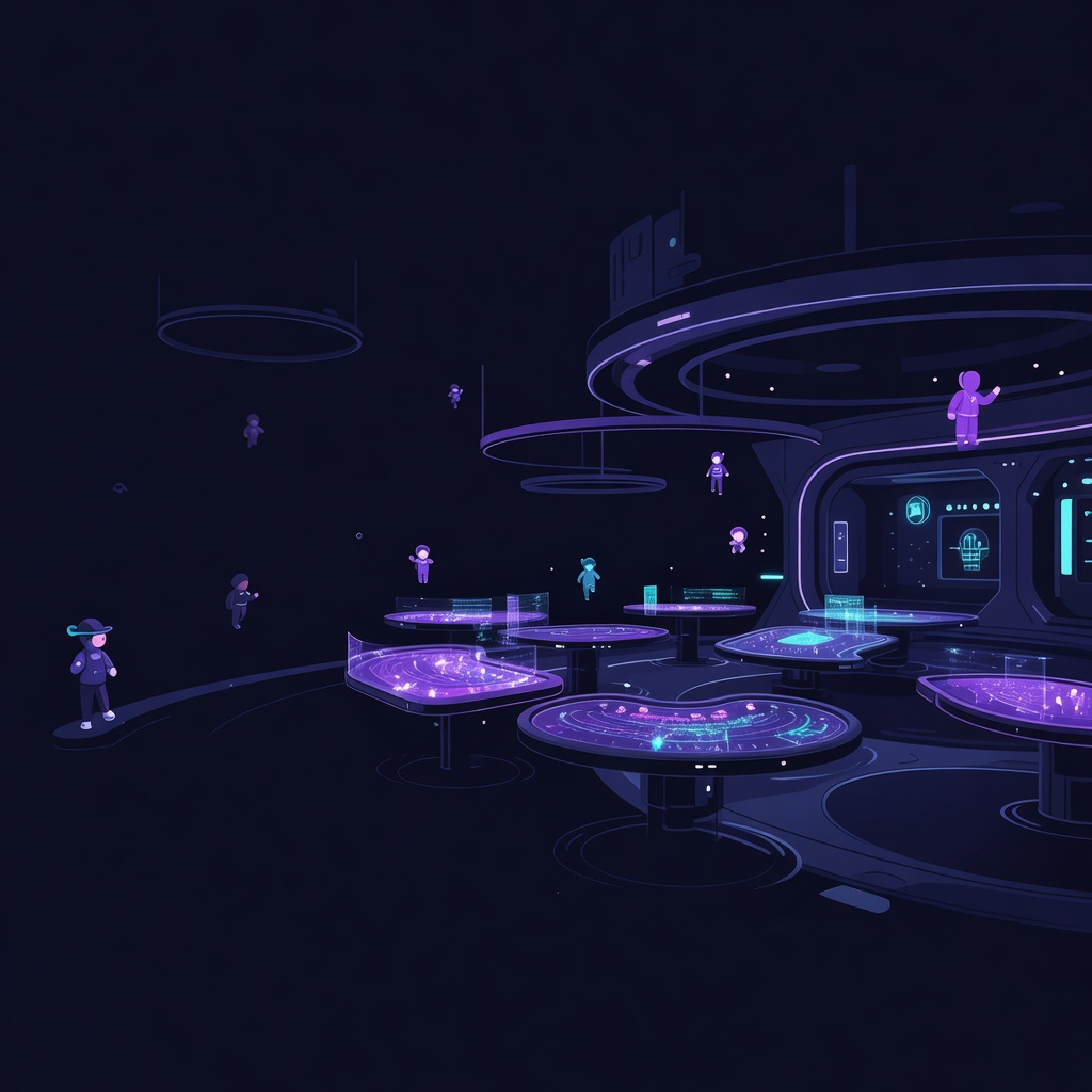 Neon space station entertainment platform interior scene
